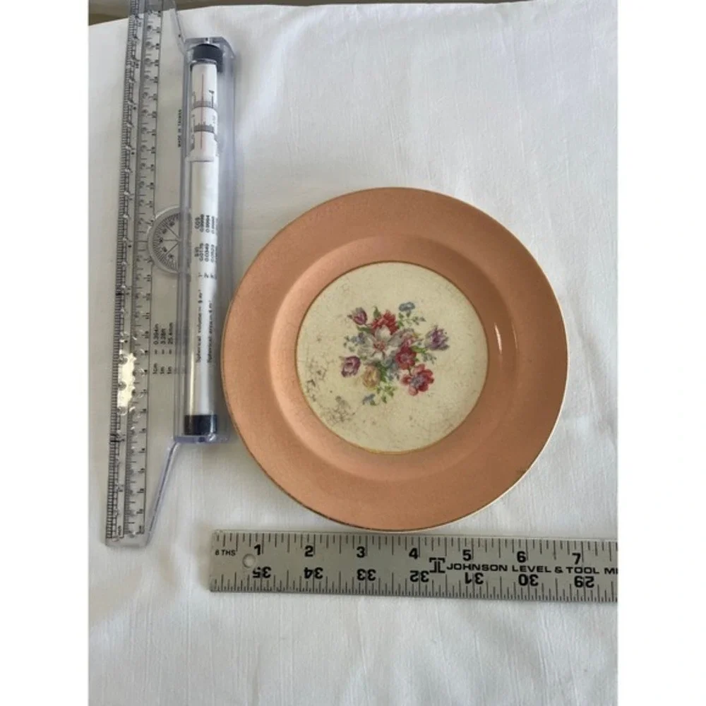 Vintage French Saxon China Co Floral Plate 22K Gold Trim Pink Rim 6.25